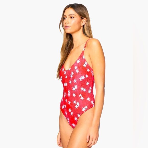 HURLEY Sold Out Patriotic USA STAR SPANGLED LOW BACK ONE PIECE Bathing Suit Swim - Picture 2 of 4